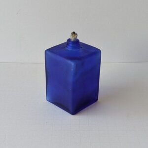 Decorative Cobalt Blue Glass Squared Oil Lamp